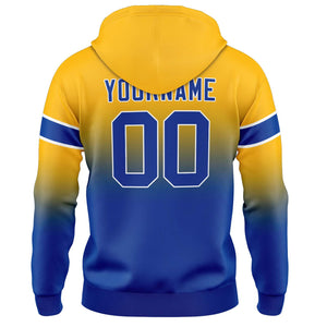 Sudadera con capucha personalizada con degradado para hombre-mujer-niña o niño Estampa tu logotipo-nombre y número en amarillo y azul