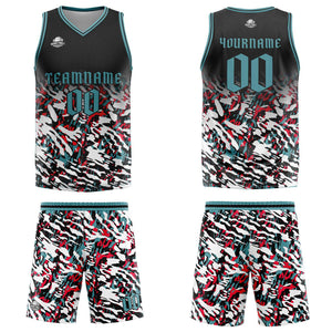 Uniforme de baloncesto personalizado en negro-rojo y verde con tu logotipo-nombre y número impresos