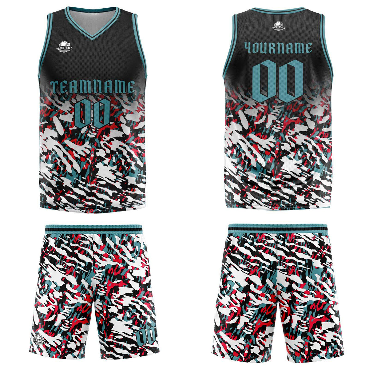 Uniforme de baloncesto personalizado en negro-rojo y verde con tu logotipo-nombre y número impresos