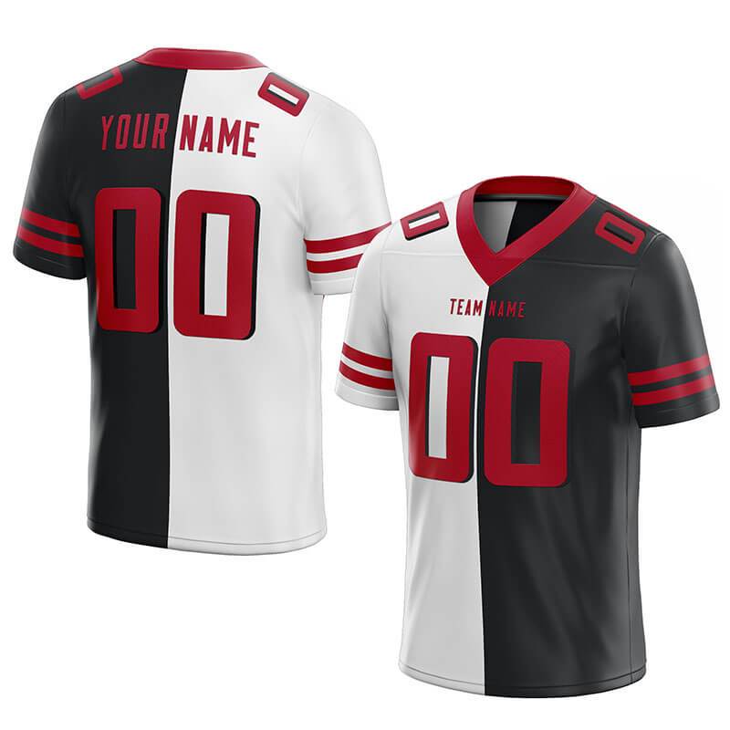 custom authentic split fashion football jersey black-white-red mesh