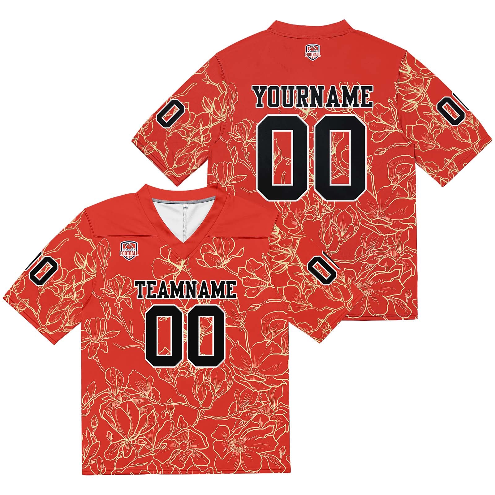 Camiseta de fútbol personalizada con nombre y número del equipo bordados y estampados en color mandarina