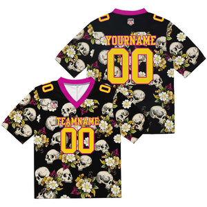 Camiseta de fútbol personalizada con nombre y número del equipo bordados y estampados-calavera-rosa