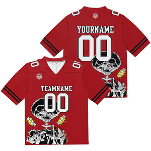Camiseta de fútbol personalizada con nombre y número del equipo impresos y bordados en color rojo