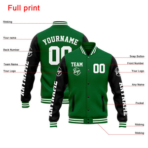 Chaqueta universitaria personalizada estilo Letterman para hombres-mujeres y jóvenes-color verde y negro