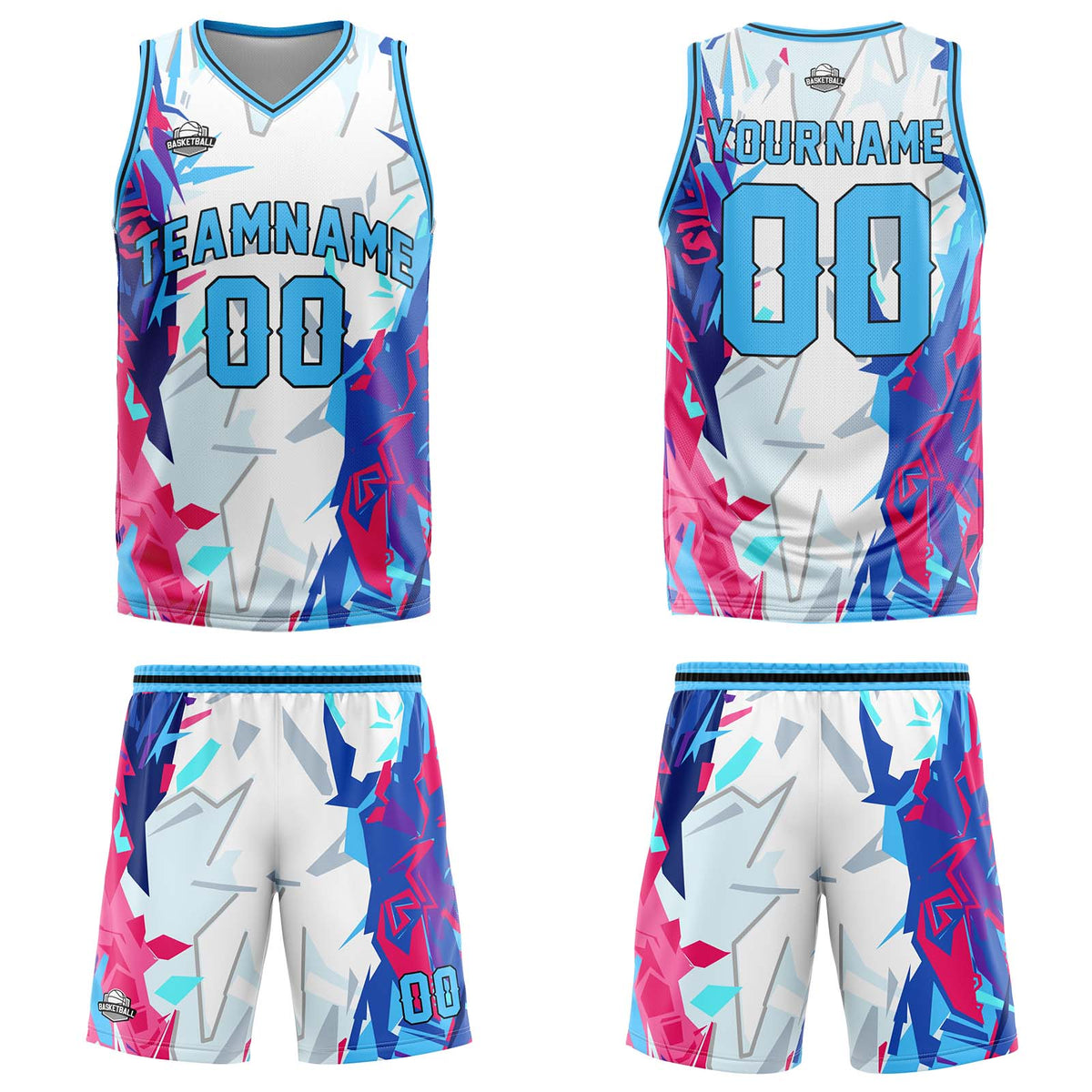 Uniforme de baloncesto personalizado en azul claro roto con tu logotipo-nombre y número impresos