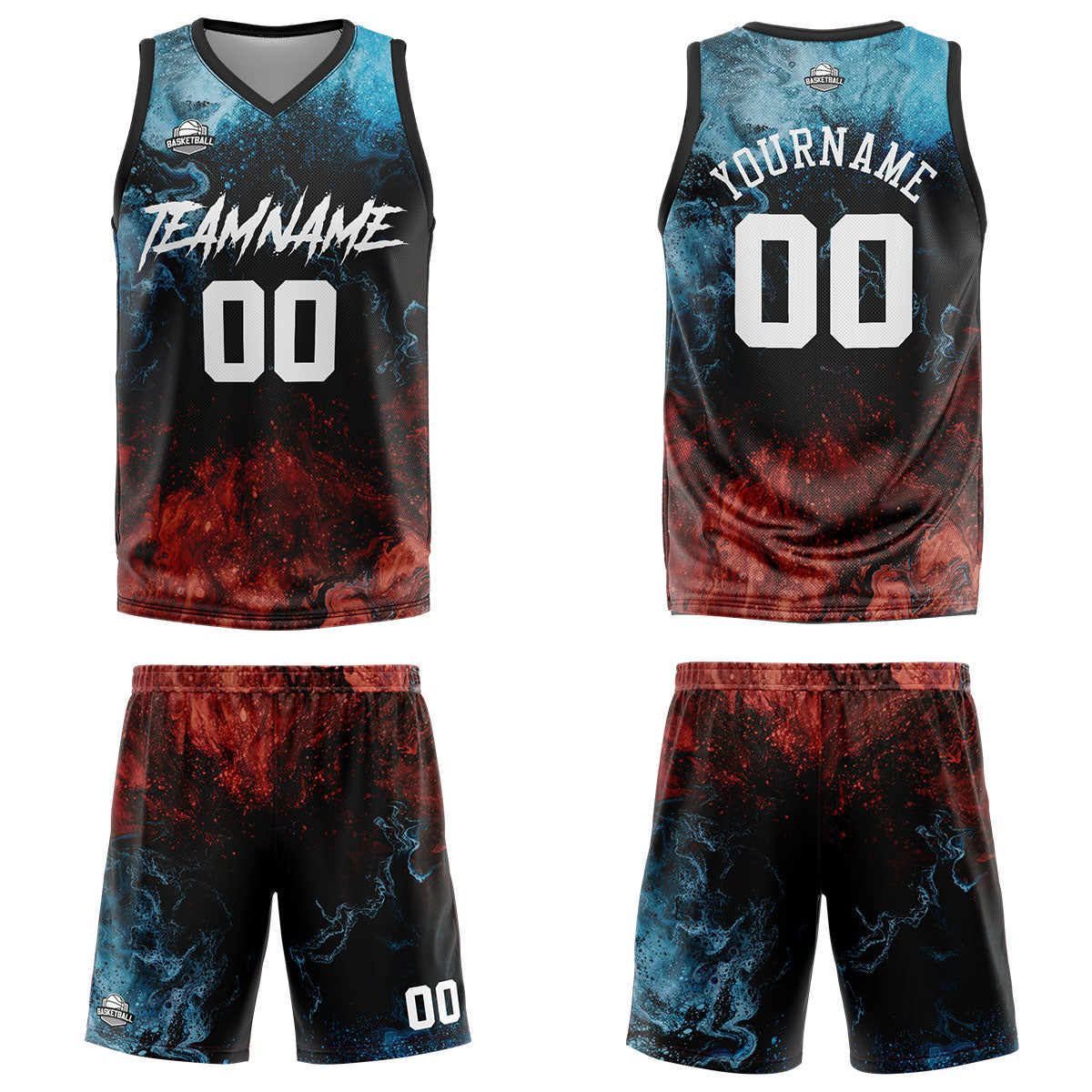 Uniforme de baloncesto personalizado de Water and Fire con tu logotipo-nombre y número impresos