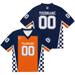 Camiseta de fútbol personalizada con nombre y número del equipo bordados-color azul marino y naranja