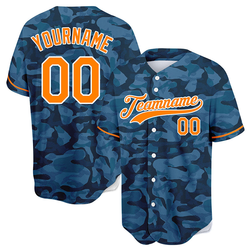 custom full print design authentic blue camouflage baseball jersey