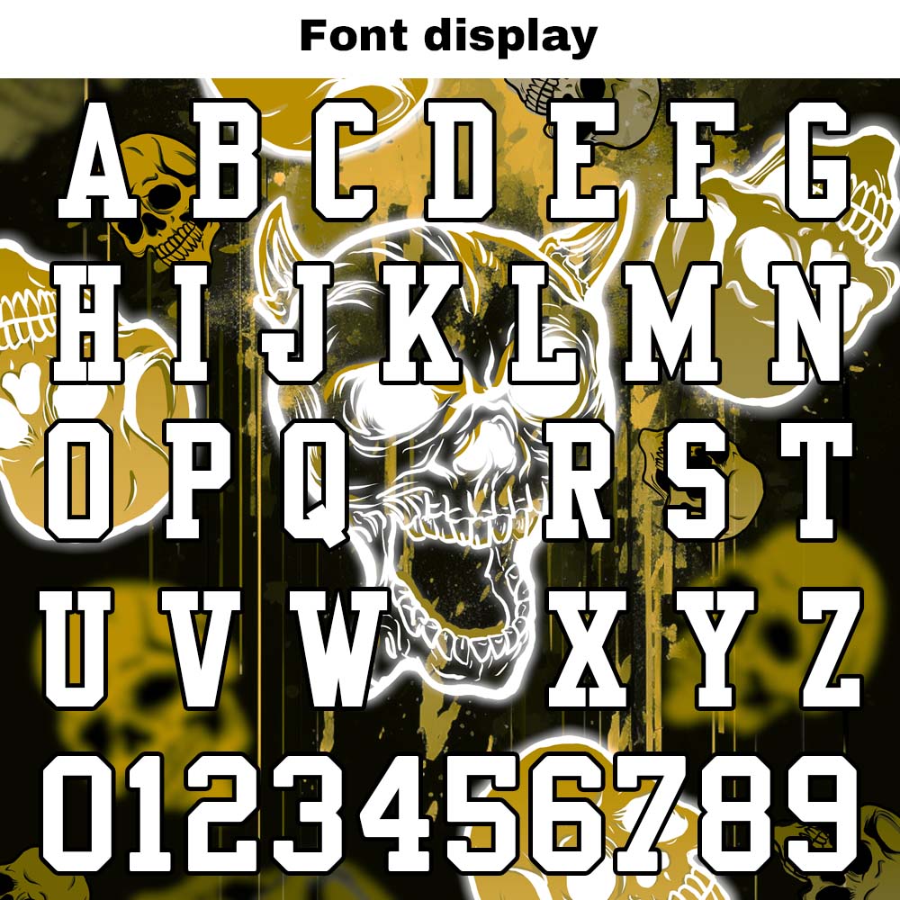 Camiseta de fútbol personalizada con nombre y número del equipo bordados y estampados-estilo grafiti con calavera dorada
