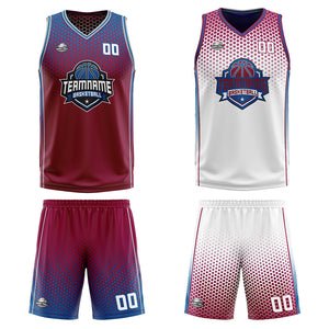 Traje de baloncesto reversible personalizado rojo-blanco y azul para adultos y niños