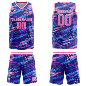 Uniforme de baloncesto personalizado rosa y morado con tu logotipo-nombre y número impresos