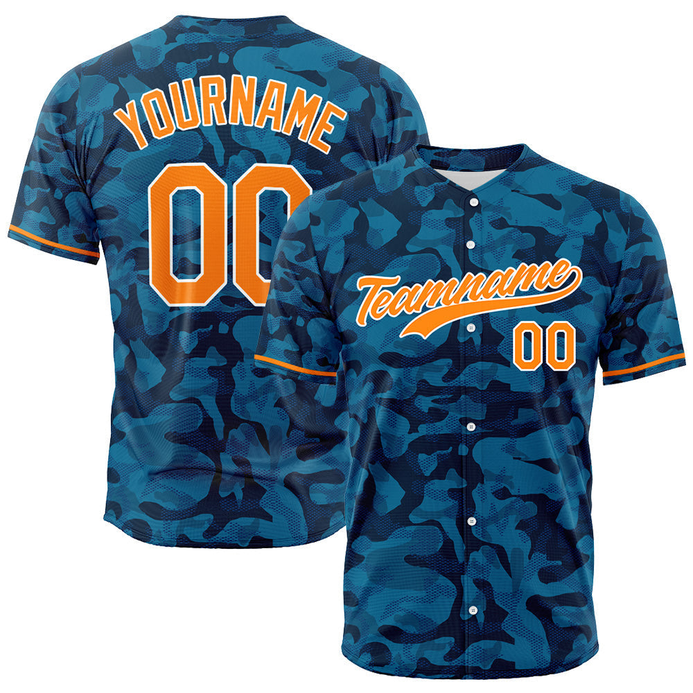 Dise?o personalizado de camiseta de béisbol con estampado a todo color camuflaje azul