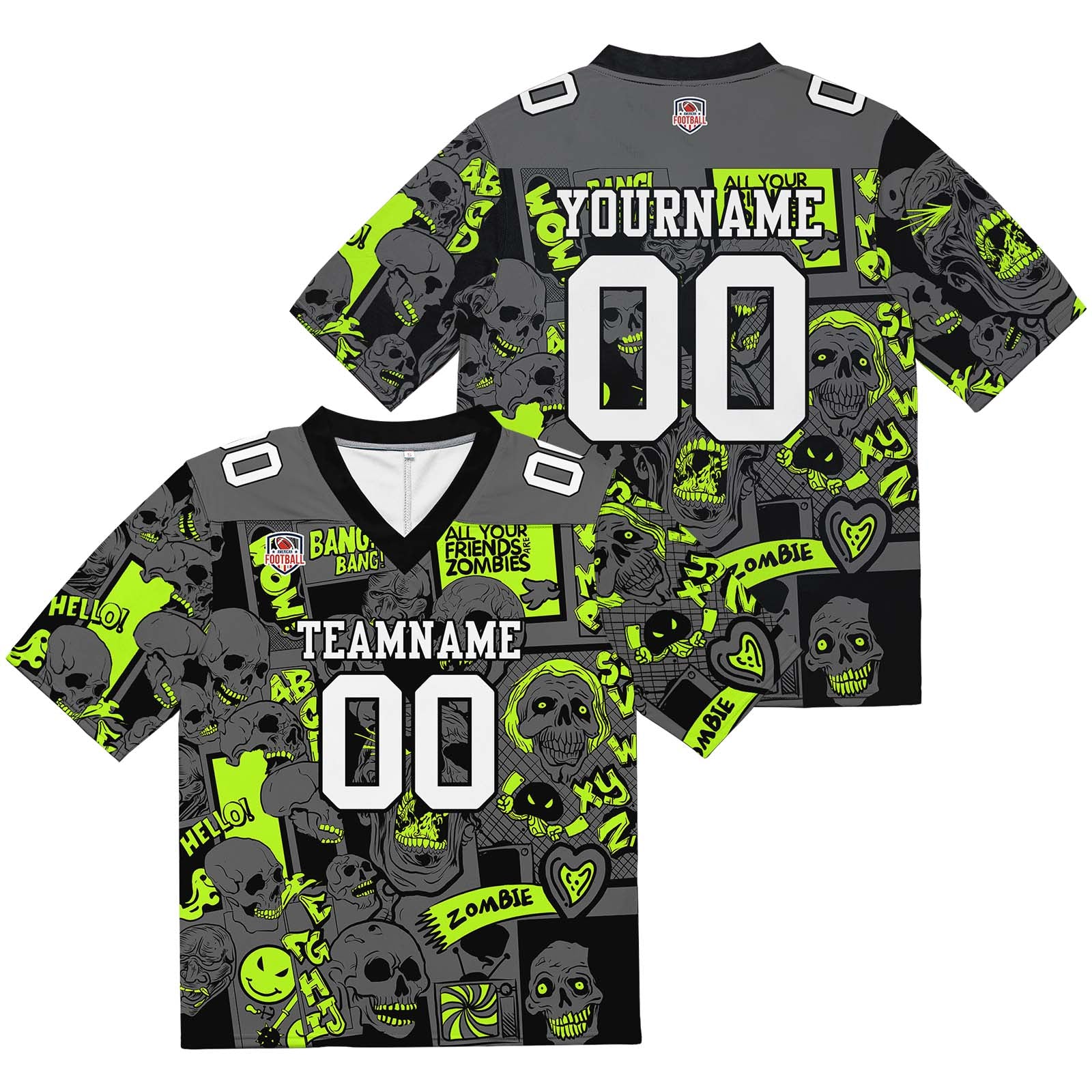 Camiseta de fútbol personalizada con nombre y número del equipo bordados en verde neón