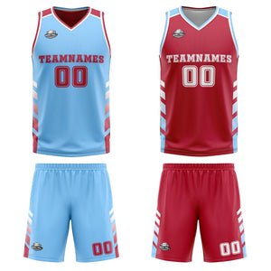 Traje de baloncesto reversible azul claro y blanco personalizado para adultos y niños