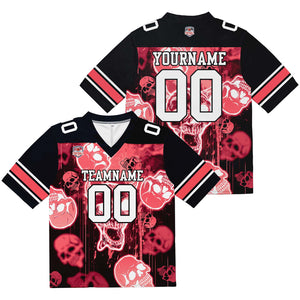 Camiseta de fútbol personalizada con nombre y número del equipo bordados y estampados-estilo grafiti con calavera -Rojo claro