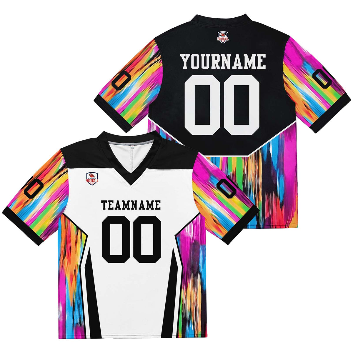 Camiseta de fútbol personalizada con nombre y número del equipo bordados-color blanco-negro y rosa