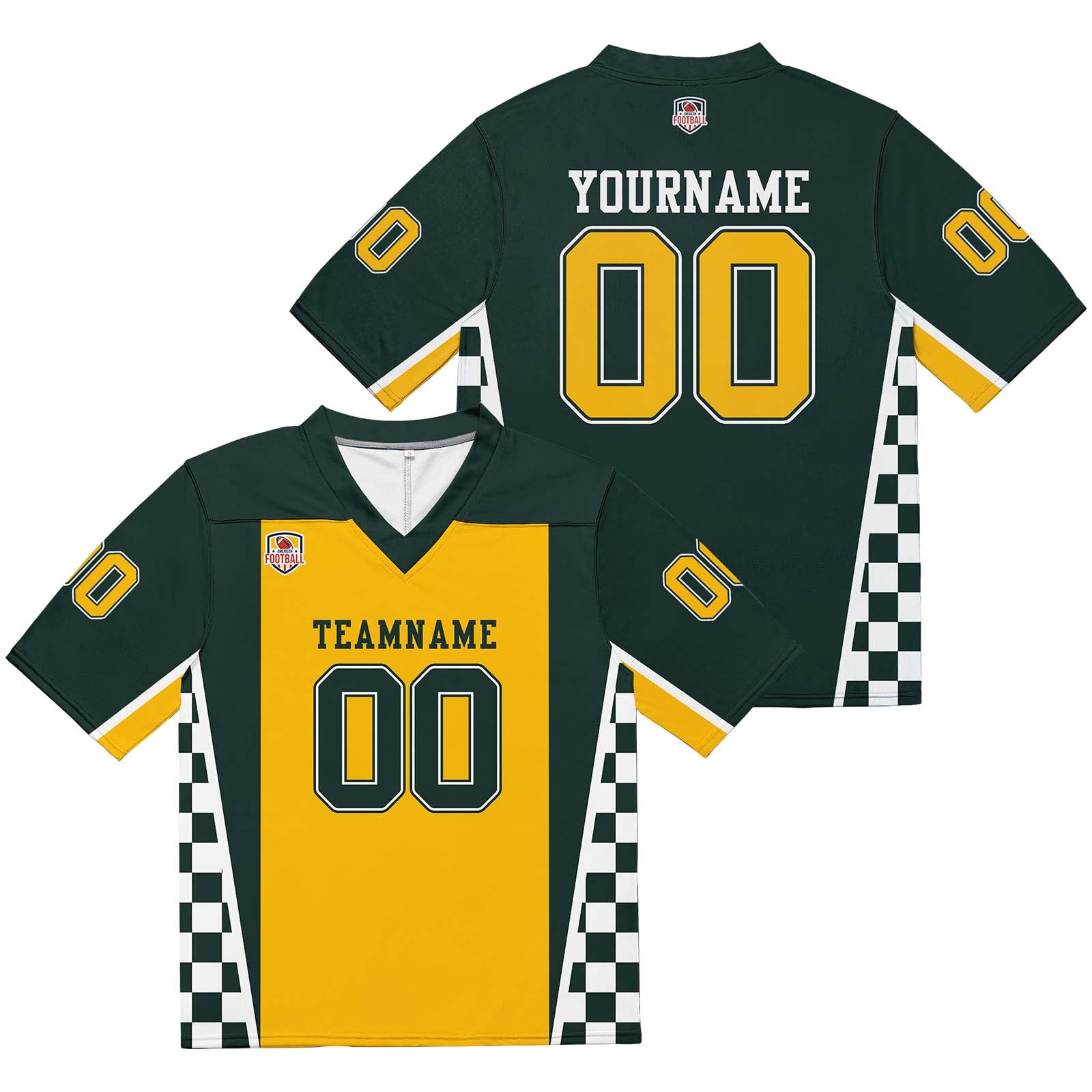 Camiseta de fútbol personalizada con nombre y número del equipo bordados-color verde y amarillo