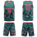 Uniforme de baloncesto personalizado verde y rojo con tu logotipo-nombre y número impresos