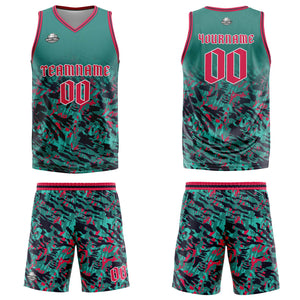 Uniforme de baloncesto personalizado verde y rojo con tu logotipo-nombre y número impresos