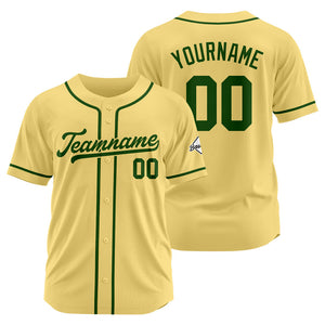 Camiseta de béisbol personalizada con diseño bordado & estilo hip hop & color dorado y verde oscuro