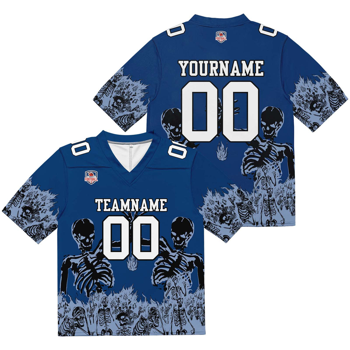Camiseta de fútbol personalizada con nombre y número del equipo impresos y bordados-color azul