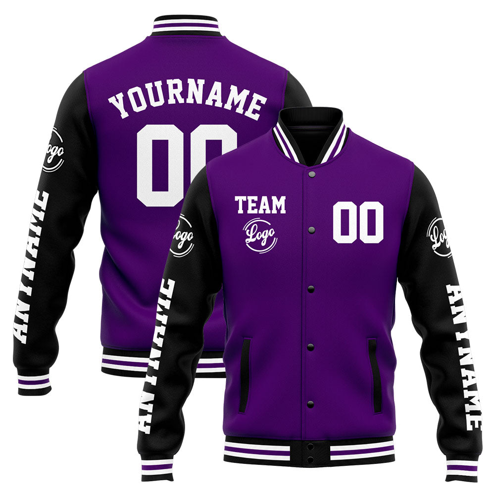 Chaqueta universitaria personalizada estilo Letterman para hombres-mujeres y jóvenes-color morado y negro