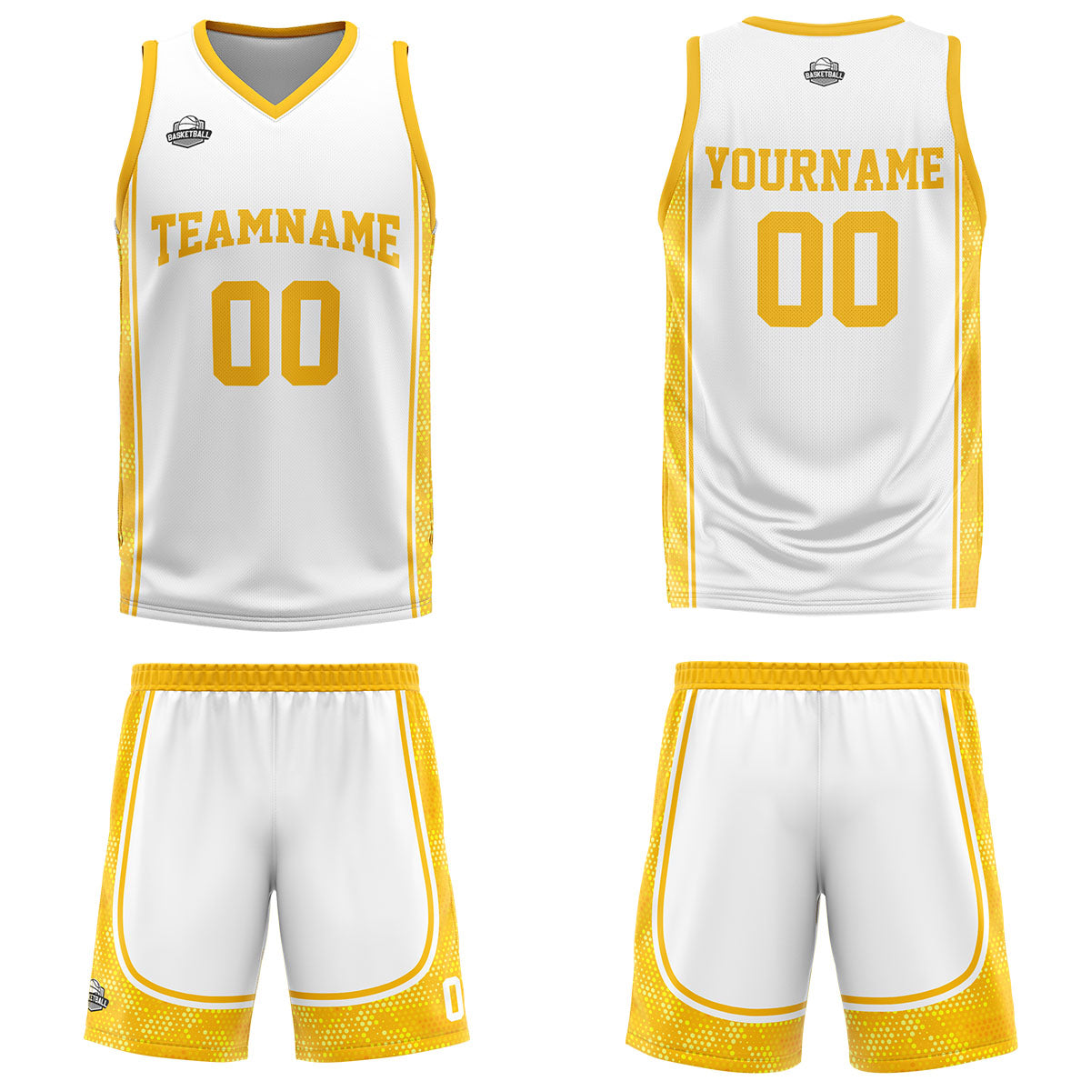 Uniforme de baloncesto personalizado blanco y naranja con tu logotipo-nombre y número impresos
