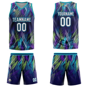 Uniforme de baloncesto personalizado morado y azul claro con su logotipo-nombre y número impresos