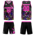 Uniforme de baloncesto rosa con geometría dañada personalizada-estampado con tu logotipo-nombre y número