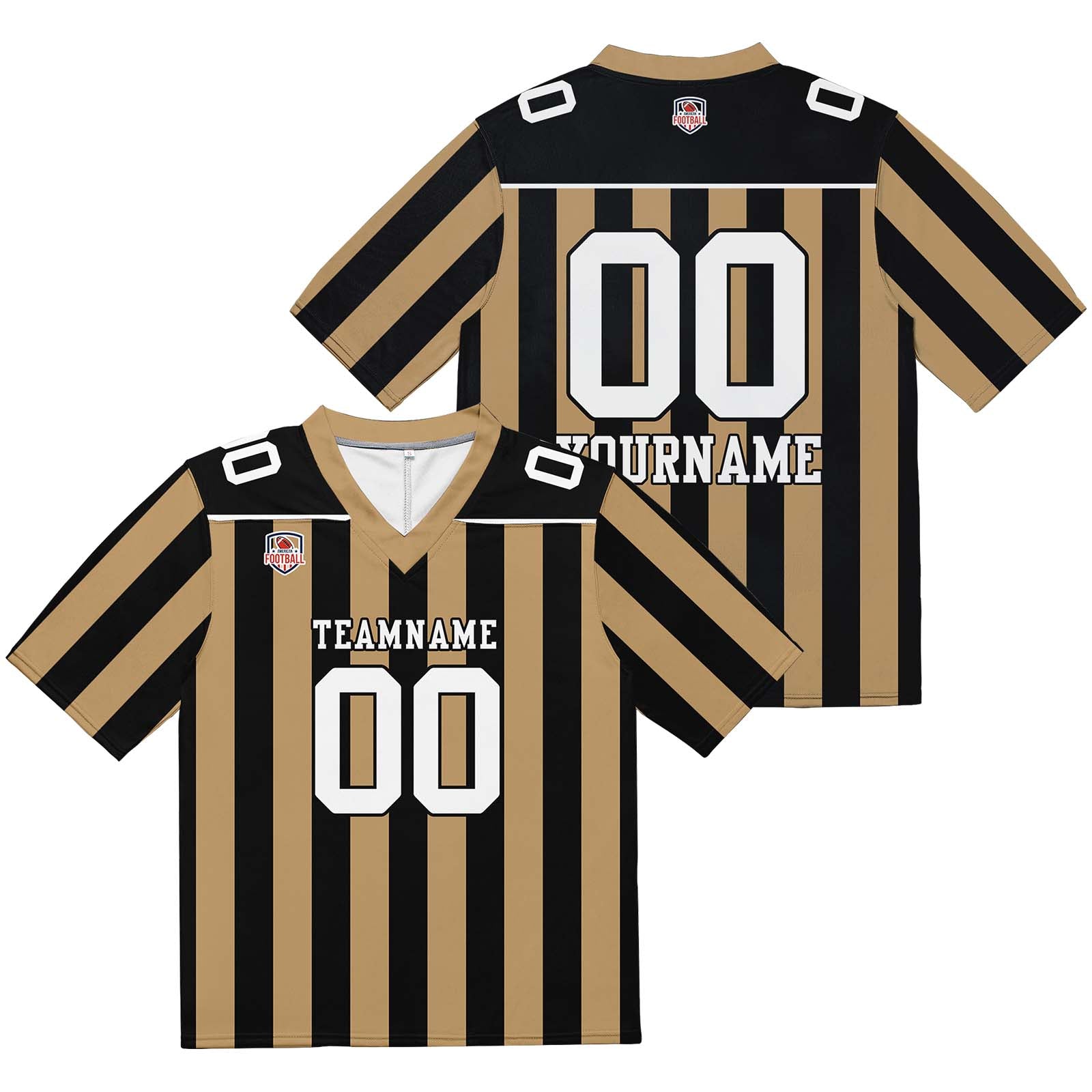 Camiseta de fútbol personalizada con nombre y número del equipo bordados-color dorado y negro