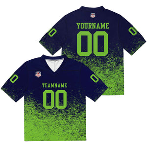 Camiseta de fútbol personalizada con nombre y número del equipo bordados-color azul marino y verde neón