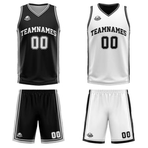 Traje de baloncesto reversible personalizado en negro-blanco y gris para adultos y niños
