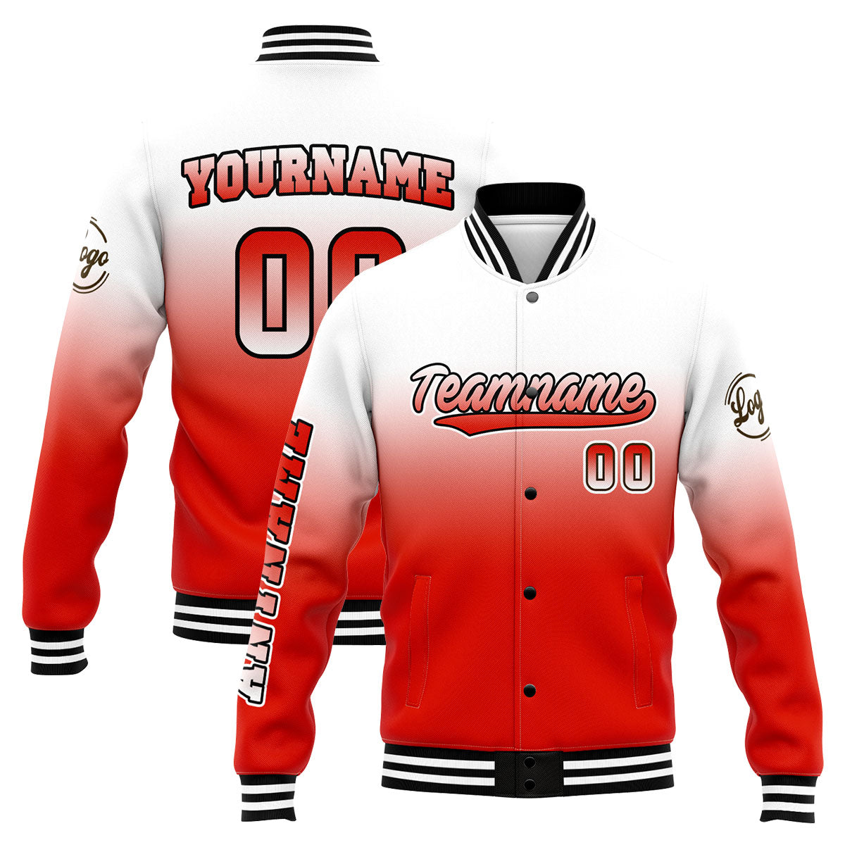 Chaqueta universitaria personalizada estilo Letterman para hombres-mujeres y jóvenes-color blanco y rojo