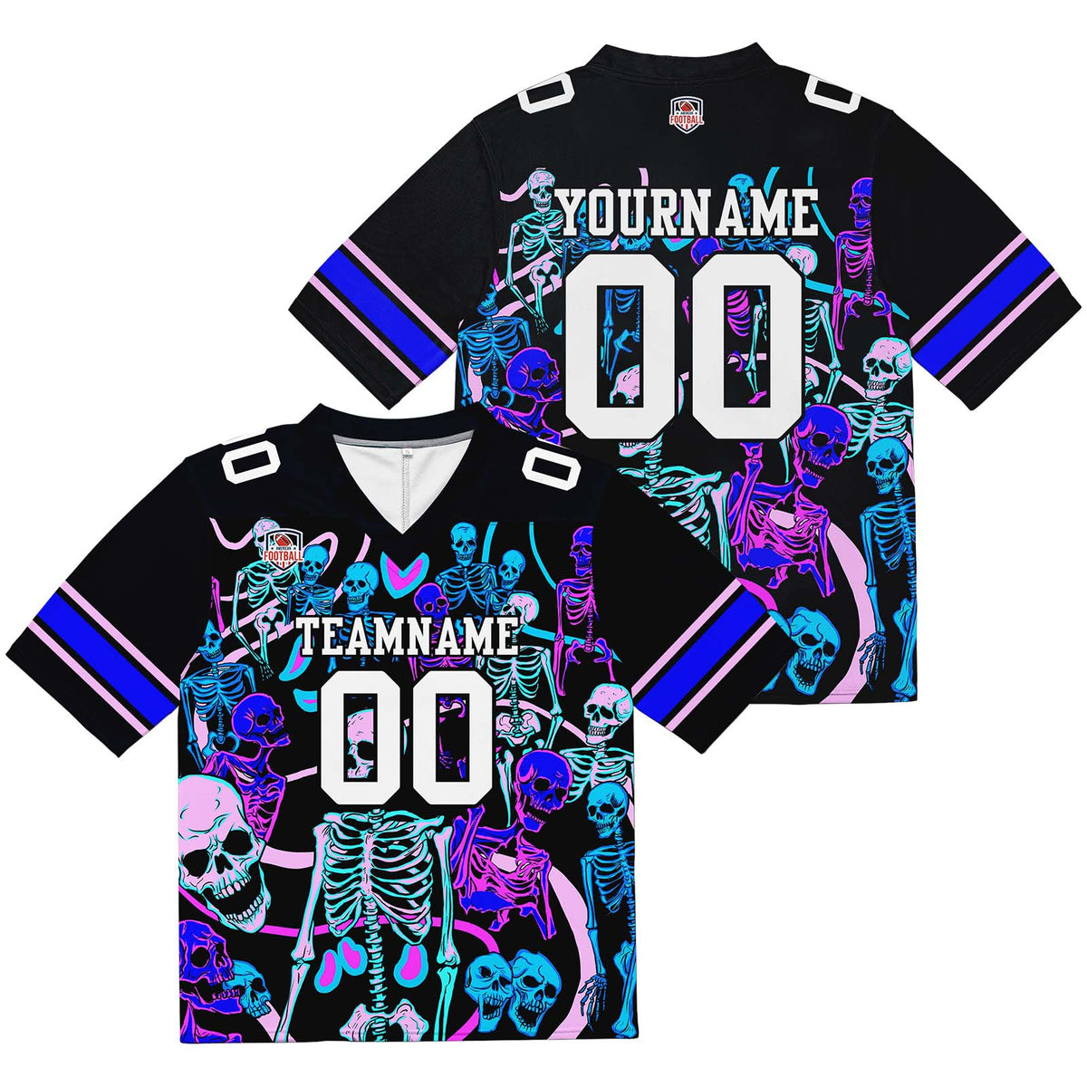 Camiseta de fútbol personalizada con nombre y número del equipo impresos y bordados -Esqueleto azul marino