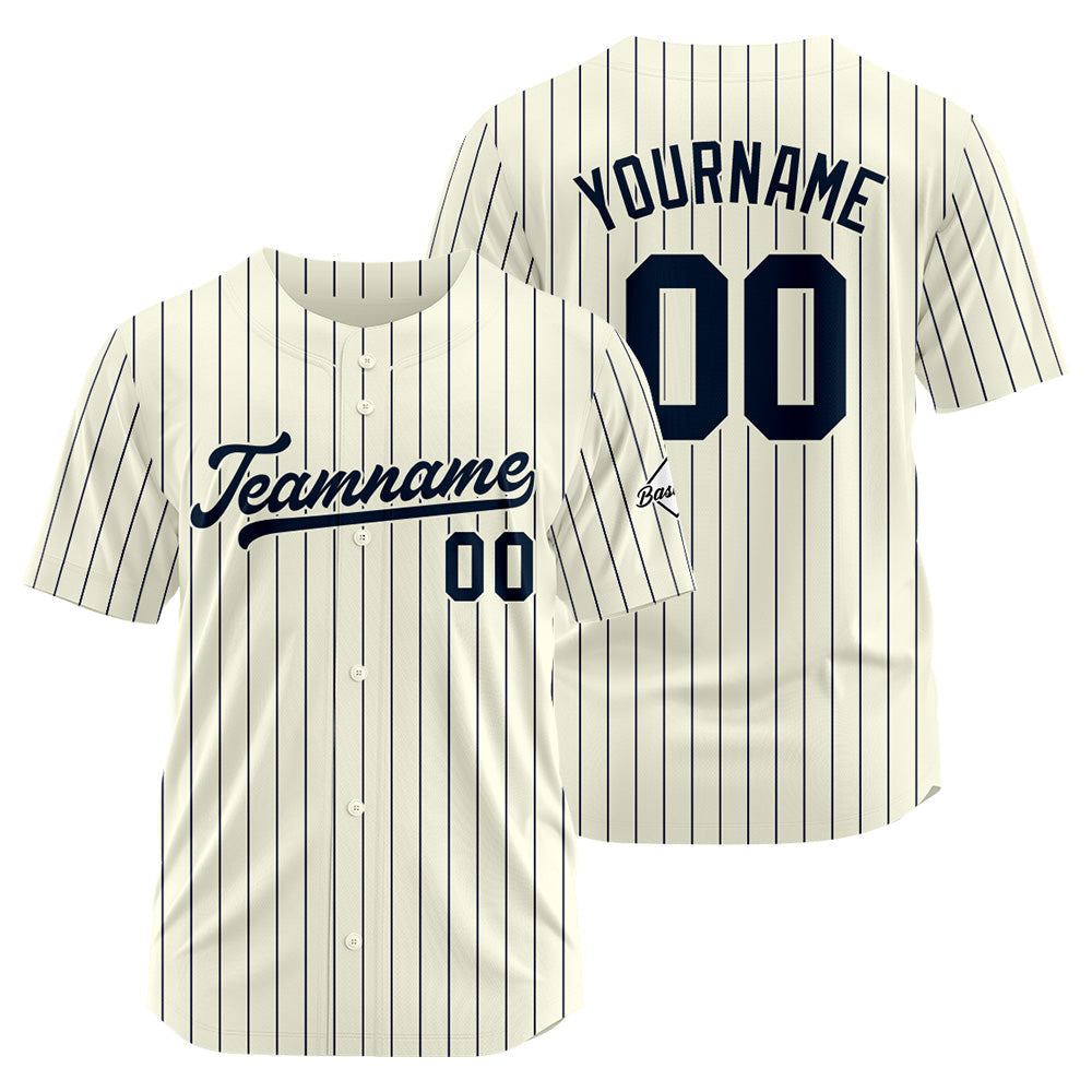 Camiseta de béisbol personalizada con diseño bordado & estilo hip hop & color crema y azul marino