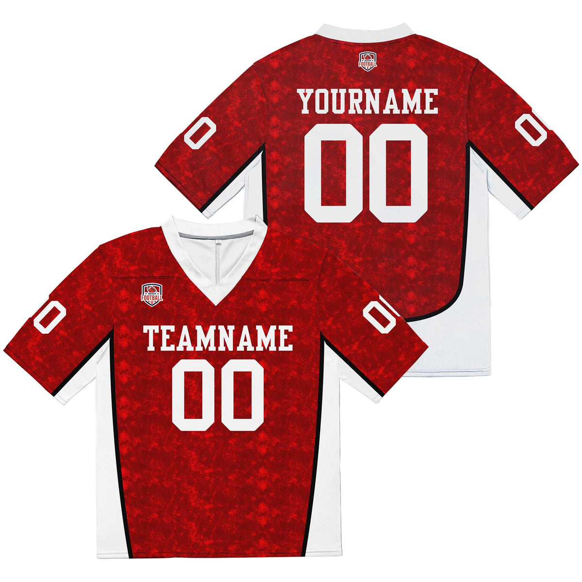 Camiseta de fútbol personalizada con nombre y número del equipo impresos y bordados en color rojo