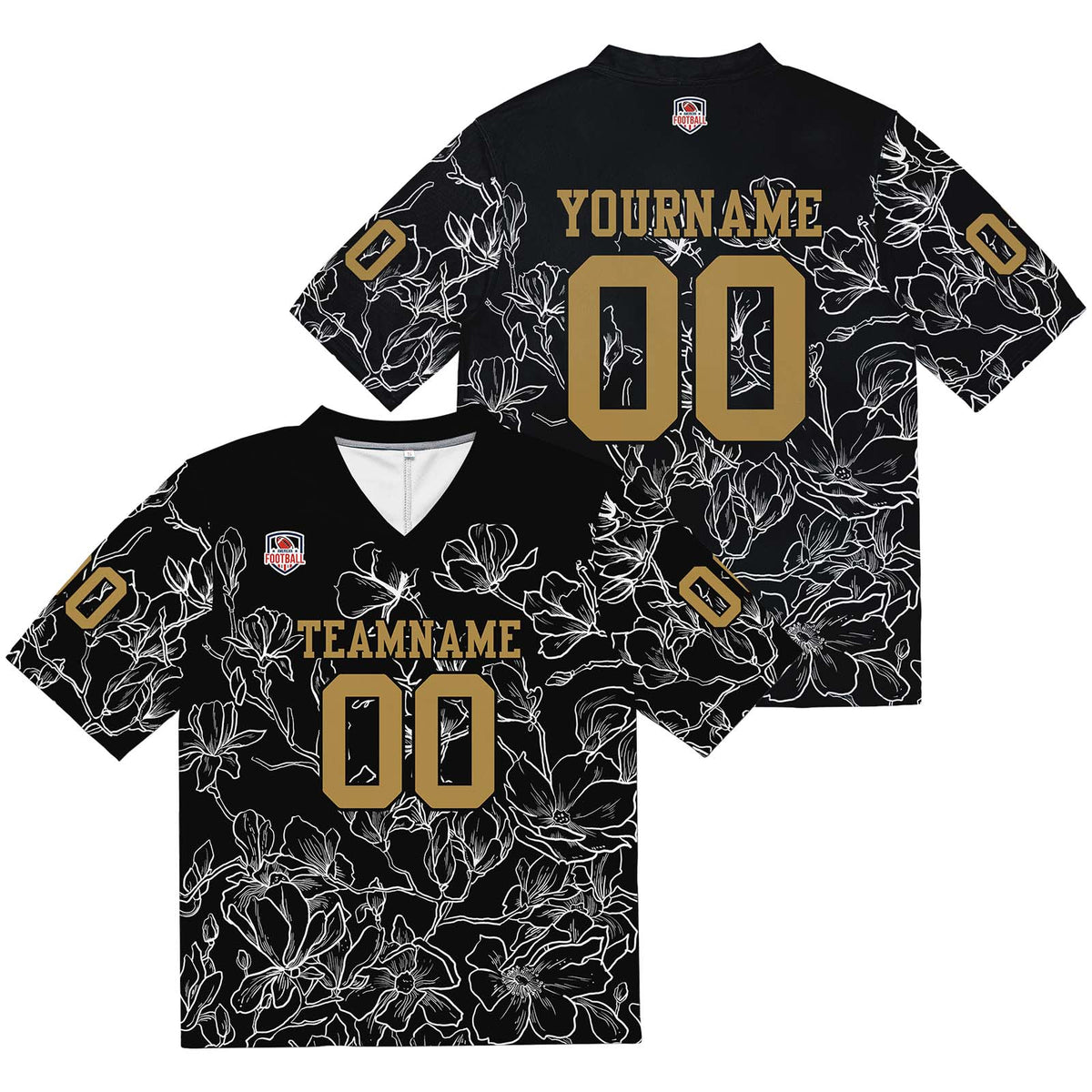 Camiseta de fútbol personalizada con nombre y número del equipo impresos y bordados-color negro