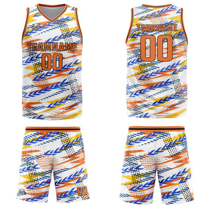 Uniforme de baloncesto personalizado blanco y naranja con tu logotipo-nombre y número impresos