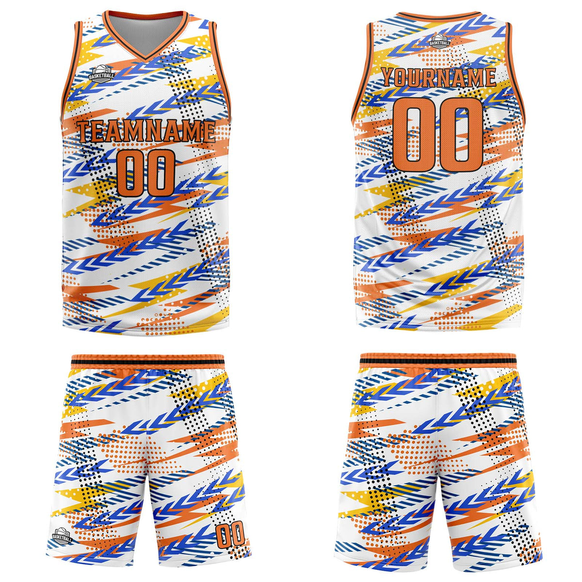 Uniforme de baloncesto personalizado blanco y naranja con tu logotipo-nombre y número impresos
