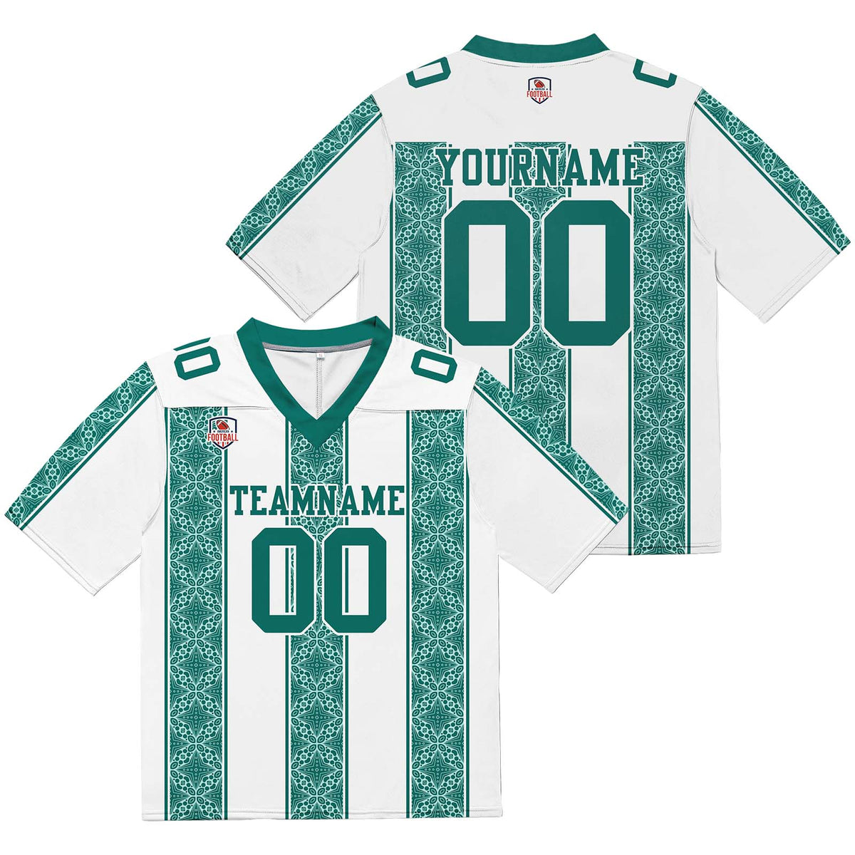 Camiseta de fútbol personalizada con nombre y número del equipo impresos y bordados-color blanco y verde