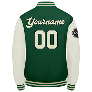Chaqueta universitaria personalizada estilo Letterman para hombres-mujeres y jóvenes-color verde crema