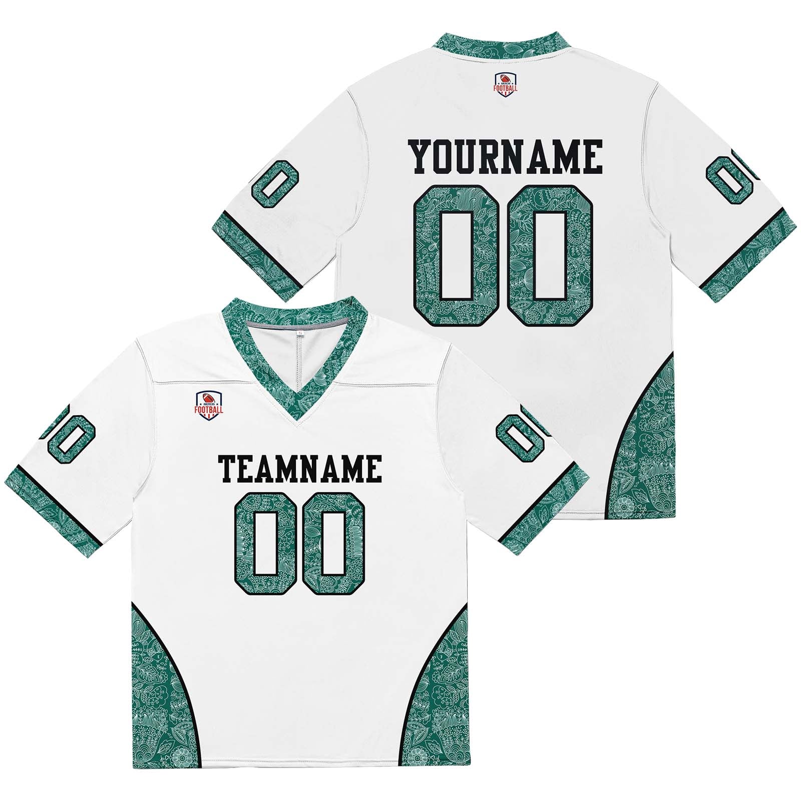 Camiseta de fútbol personalizada con nombre y número del equipo impresos y bordados-color blanco y verde