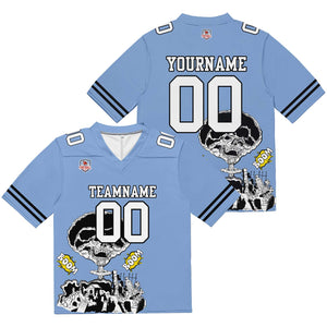 Camiseta de fútbol personalizada con nombre y número del equipo impresos y bordados-color azul claro