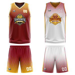 Traje de baloncesto reversible personalizado de color amarillo carmesí para adultos y niños