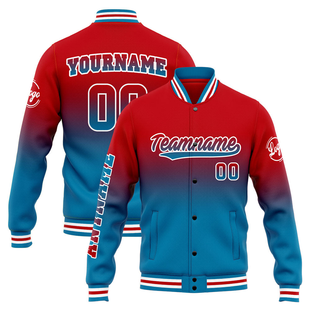 Chaqueta universitaria personalizada estilo Letterman para hombres-mujeres y jóvenes-color azul y rojo
