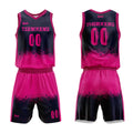 Uniforme de baloncesto personalizado azul marino y rosa fucsia con tu logotipo-nombre y número impresos