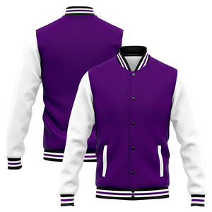 Chaqueta universitaria personalizada estilo Letterman para hombres-mujeres y jóvenes-color morado y blanco