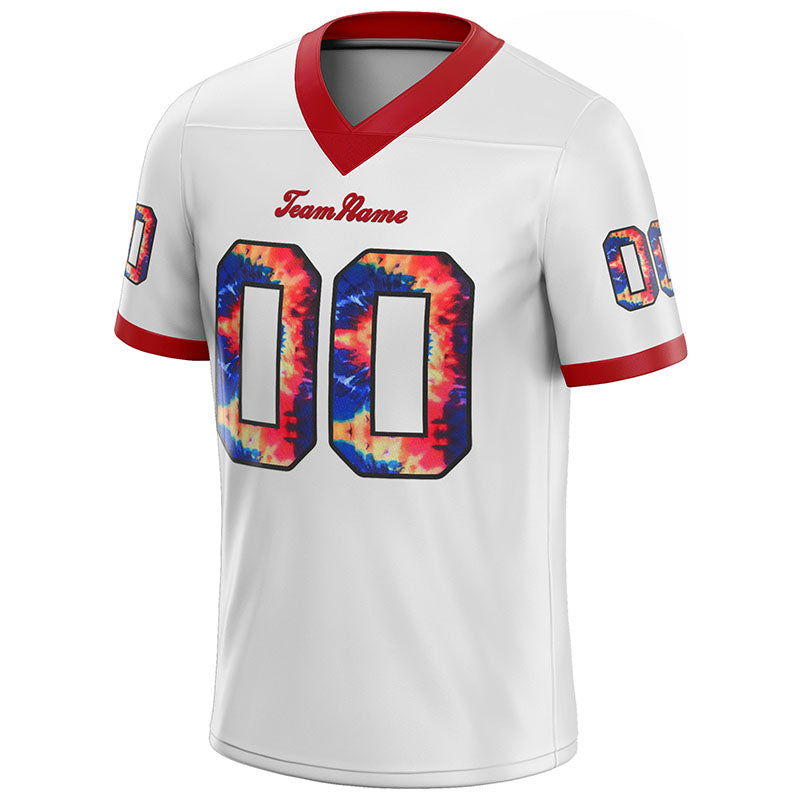 customized authentic tie dye football jersey white-red mesh