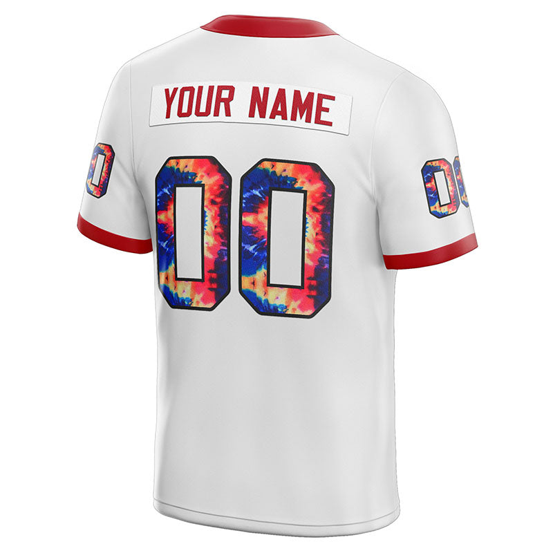 customized authentic tie dye football jersey white-red mesh