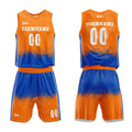 Uniforme de baloncesto personalizado naranja y azul con tu logotipo-nombre y número impresos